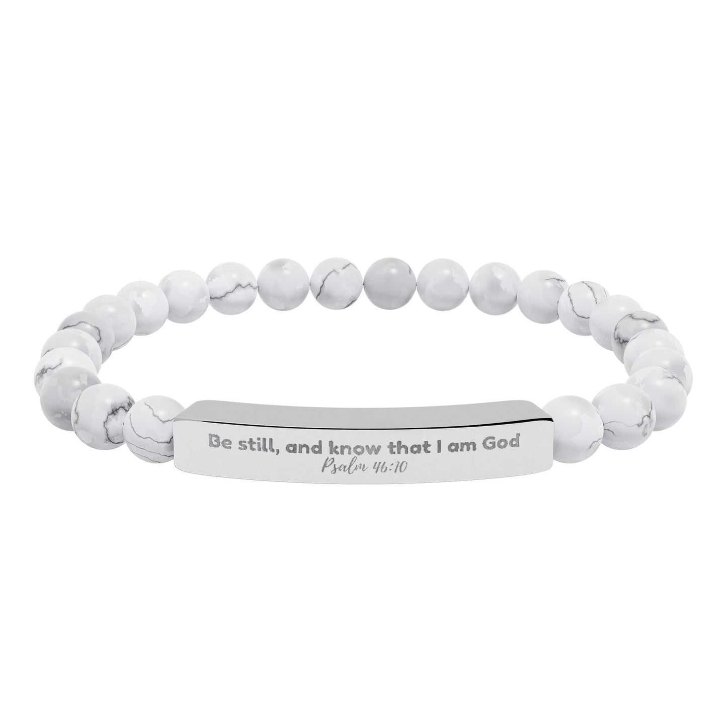 Engraved Natural Stone Stretch Bar Bracelet —  Inspirational Beaded Bracelet
