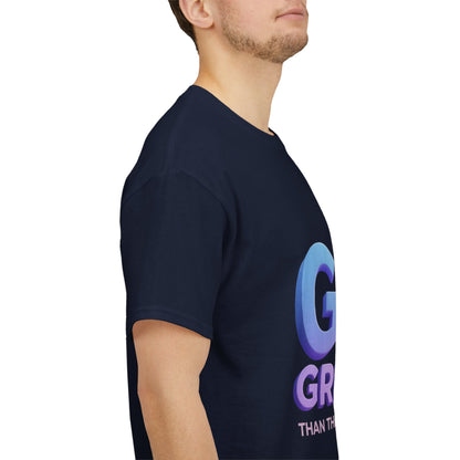 God Greater Gradient Tee — Soft Blue & Lilac Faith Shirt