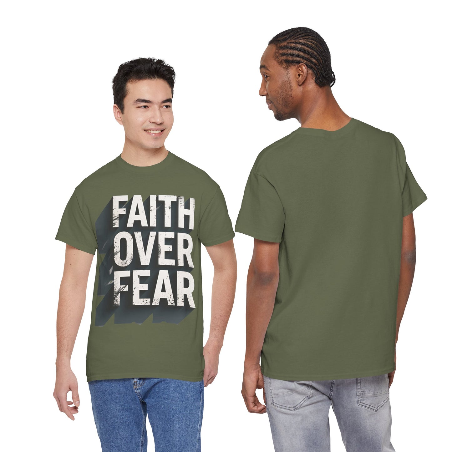 Faith Over Fear Cotton Tee — Distressed Inspirational Graphic