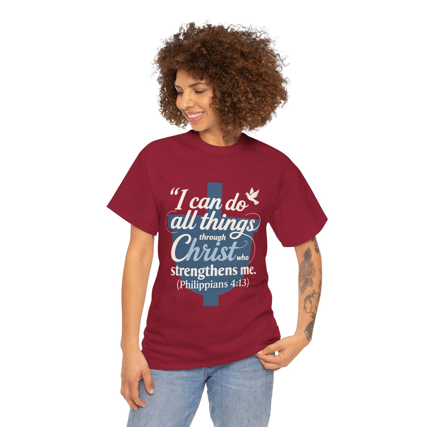 Philippians 4:13 Cotton Tee — "I Can Do All Things" Christian Prayer T-Shirt