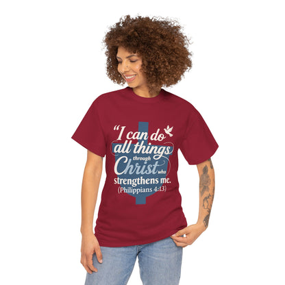 Philippians 4:13 Cotton Tee — "I Can Do All Things" Christian Prayer T-Shirt