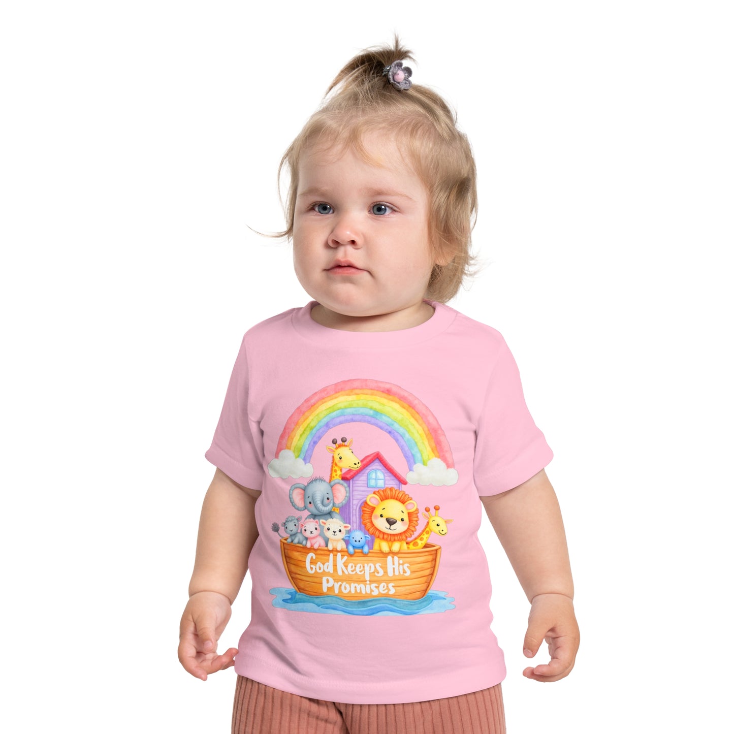 Baby T-Shirt — "God Keeps His Promises" Noah's Ark Rainbow Design