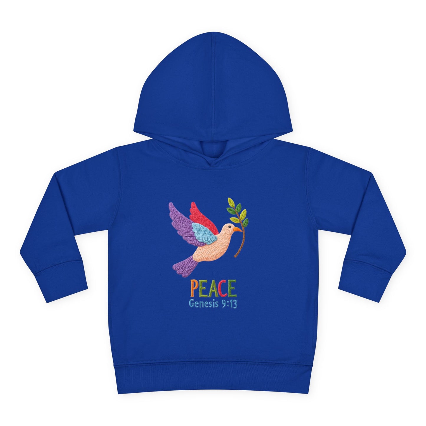 Toddler Hoodie — Colorful Peace Dove with Olive Branch & “PEACE Genesis 9:13”