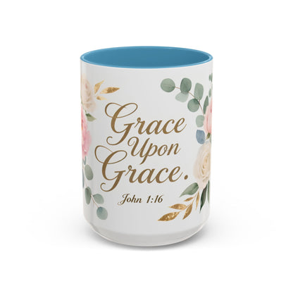 Grace Upon Grace Floral Coffee Mug — John 1:16 Scripture Accent Mug