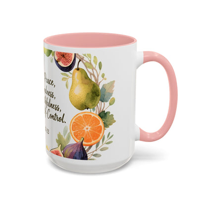 Christian Fruit of the Spirit Accent Coffee Mug — Galatians 5:22-23 Floral Scripture Design (11/15oz)