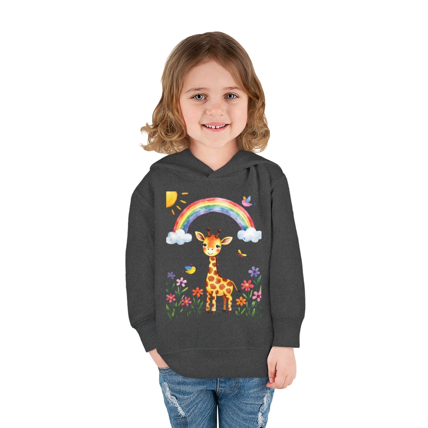 Toddler Hoodie — Giraffe Rainbow Floral Pullover