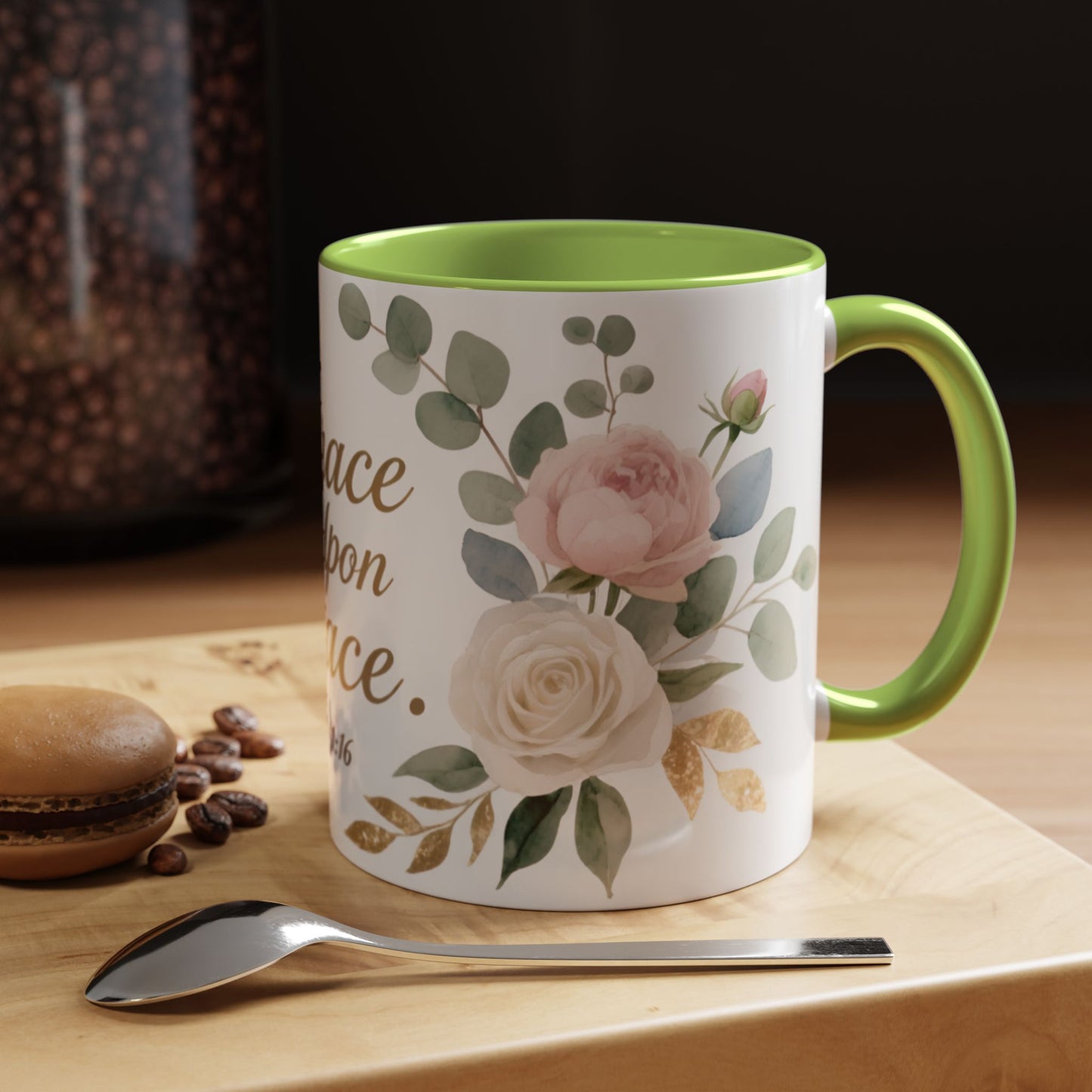 Grace Upon Grace Floral Coffee Mug — John 1:16 Scripture Accent Mug