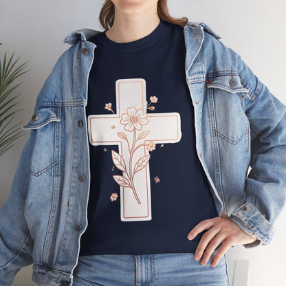 Floral Cross Tee — Delicate Bloom Christian T-Shirt