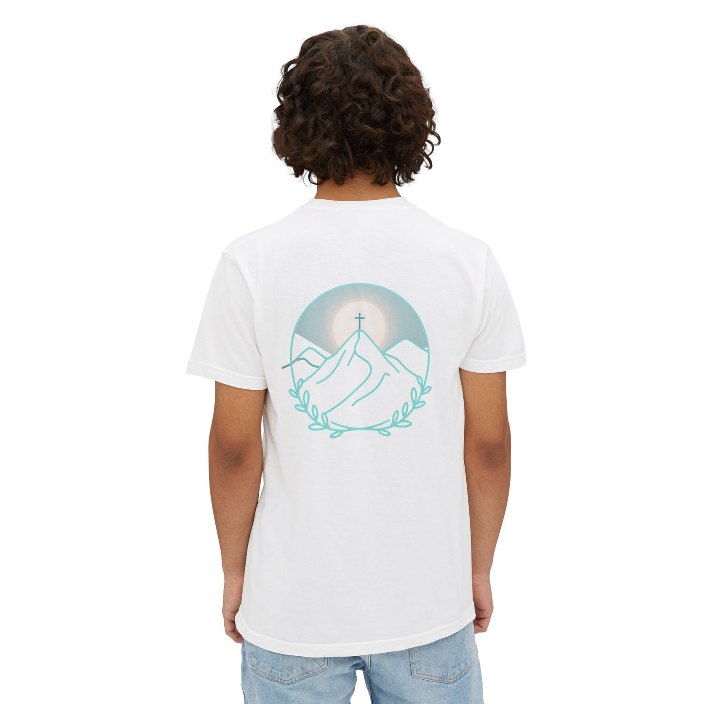 Pocket T-Shirt — Mountain Cross Back Graphic