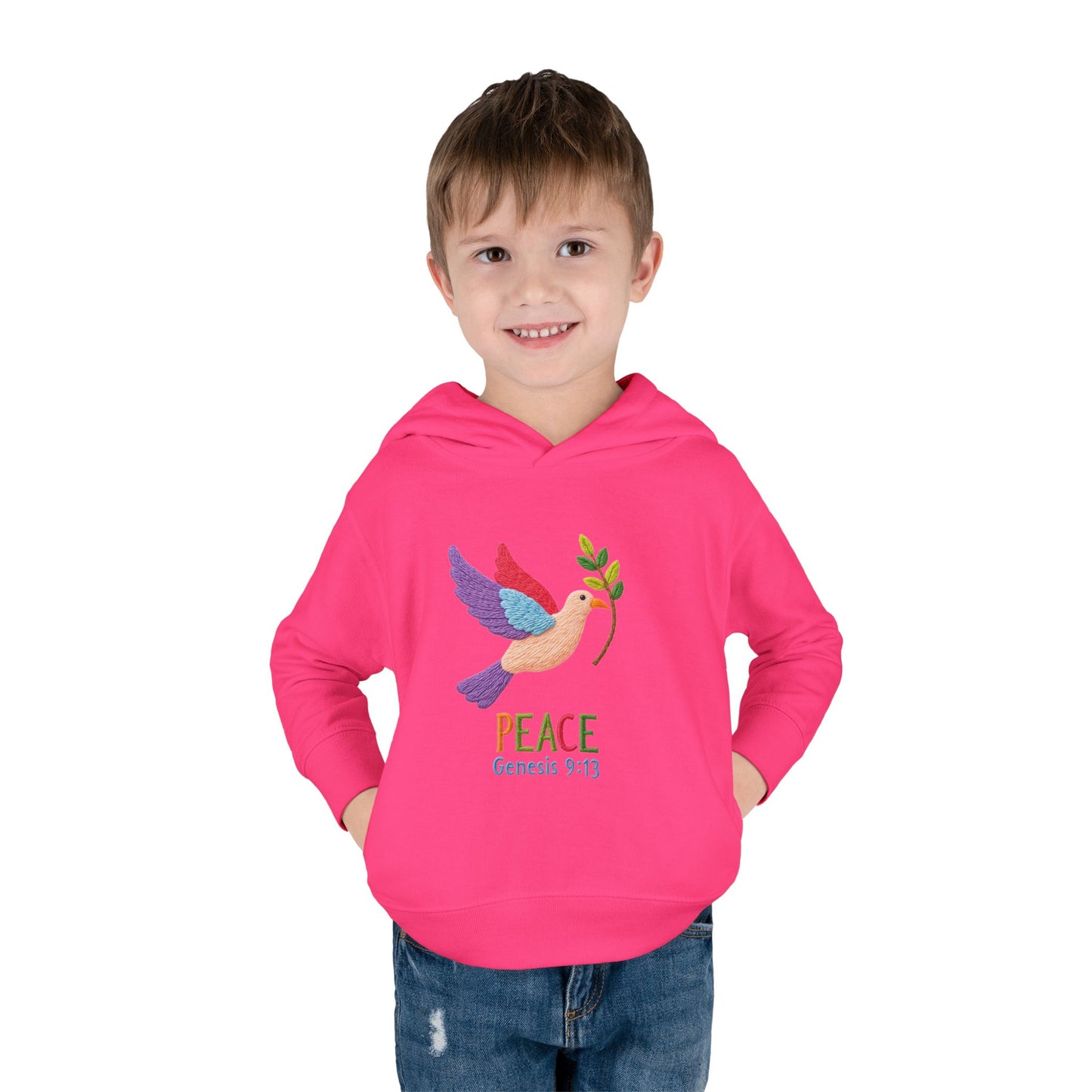 Toddler Hoodie — Colorful Peace Dove with Olive Branch & “PEACE Genesis 9:13”
