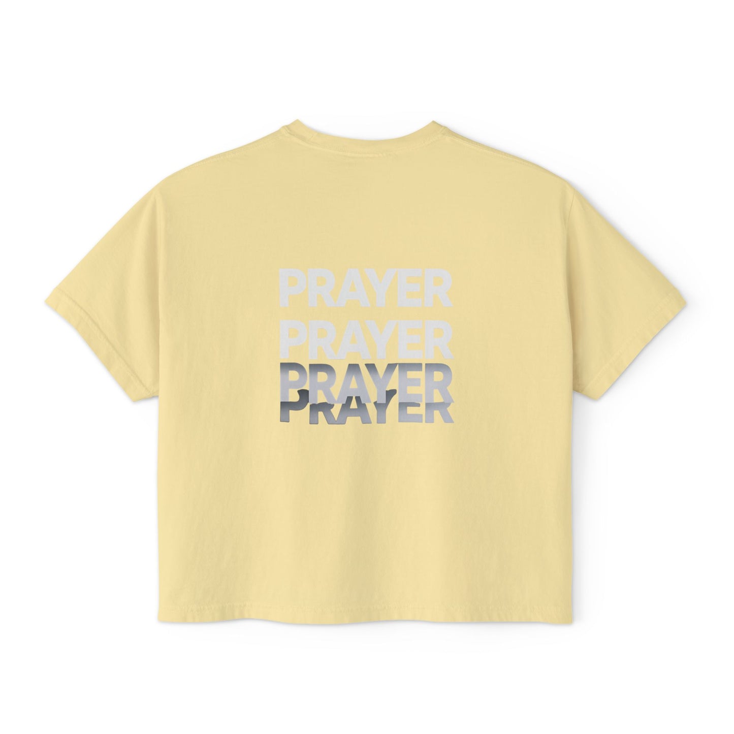 Prayer Boxy Tee — Women's Spiritual Graphic Top (Prayer Repeated Design)