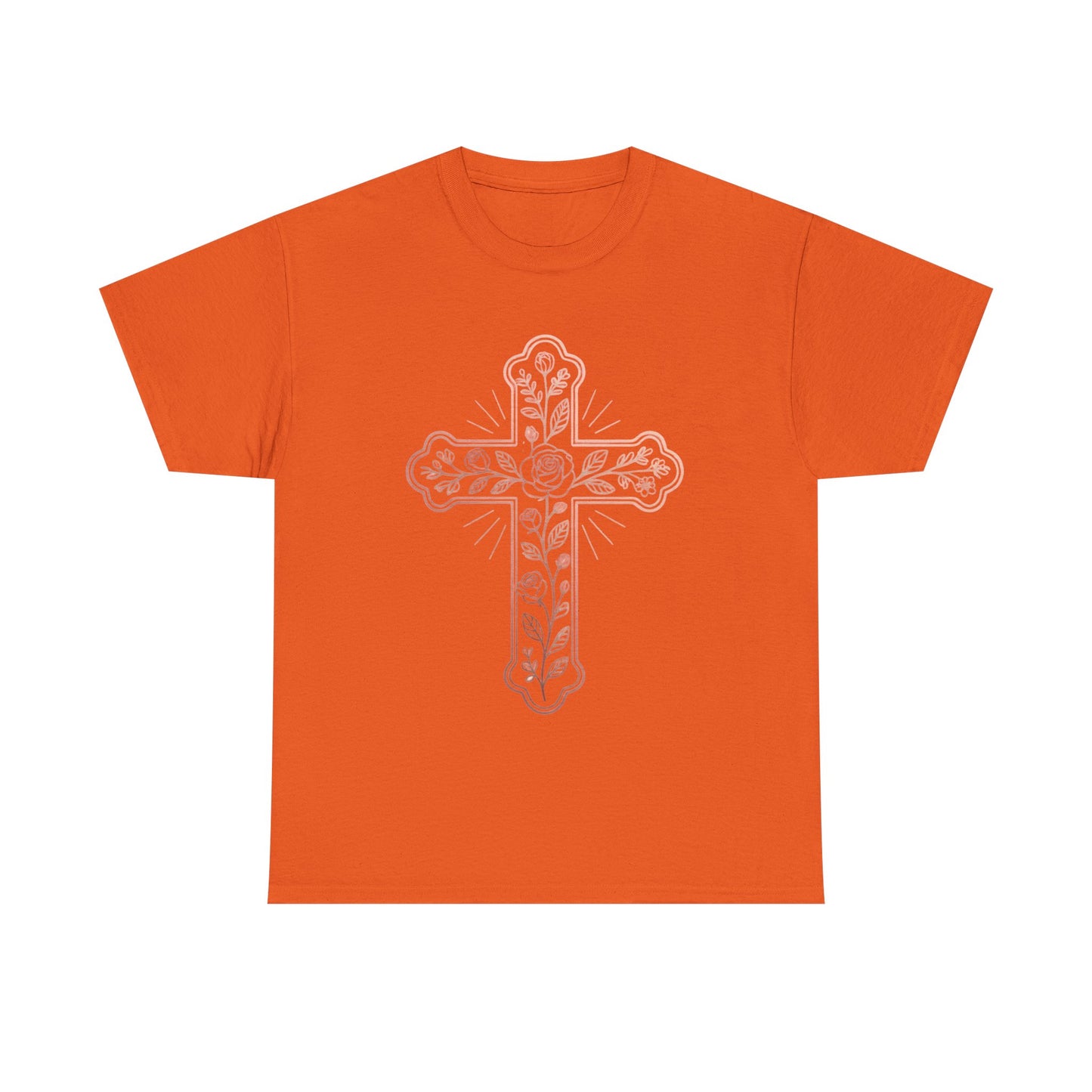 Floral Cross Tee – Delicate Pink Botanical Christian T-Shirt