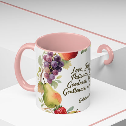 Christian Fruit of the Spirit Accent Coffee Mug — Galatians 5:22-23 Floral Scripture Design (11/15oz)