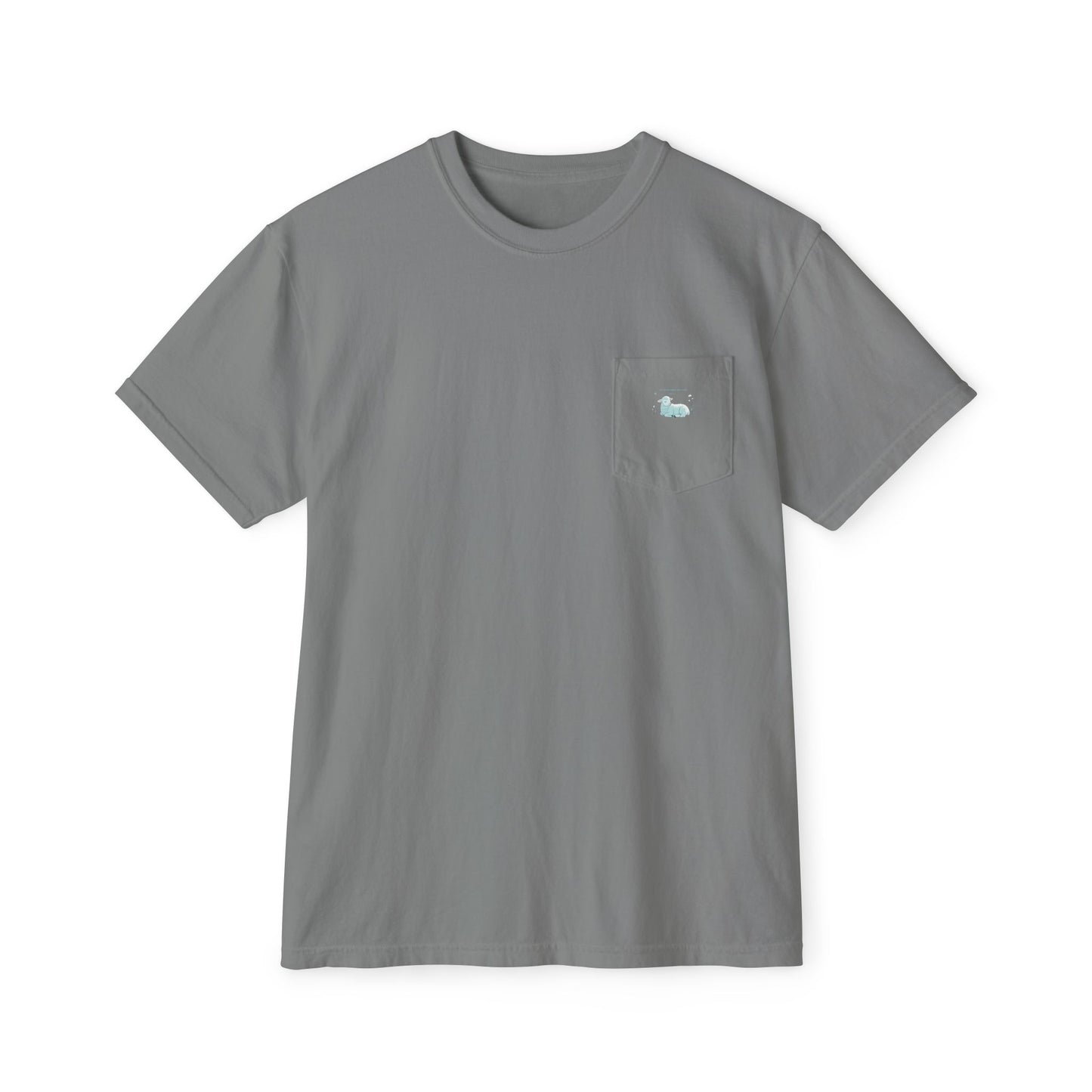 Lamb Rest Pocket T‑Shirt — Vintage Seafoam Pocket Tee with Script Verse