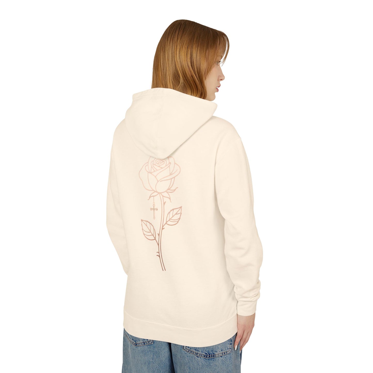 Lightweight Rose Line Hoodie — Subtle Single-Line Floral Design