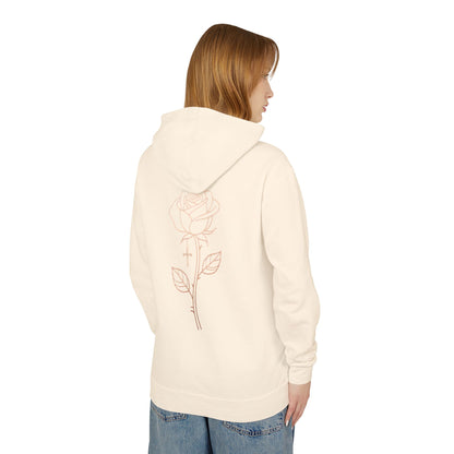 Lightweight Rose Line Hoodie — Subtle Single-Line Floral Design