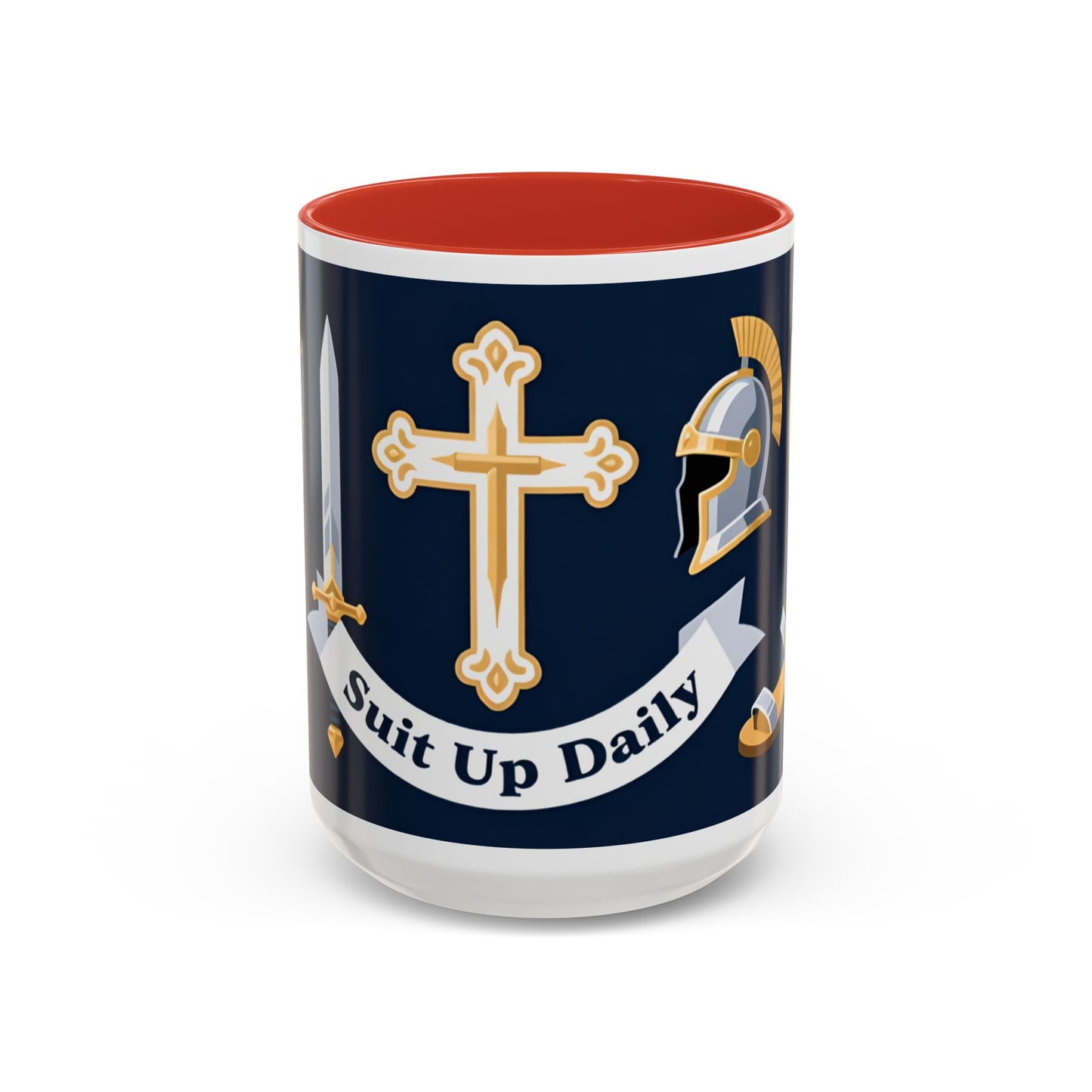 Christian Knight Coffee Mug — “Suit Up Daily” Accent Ceramic Mug