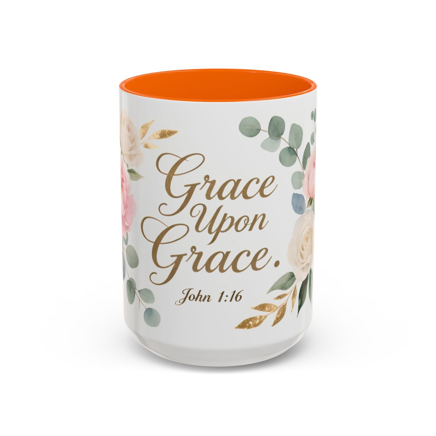 Grace Upon Grace Floral Coffee Mug — John 1:16 Scripture Accent Mug