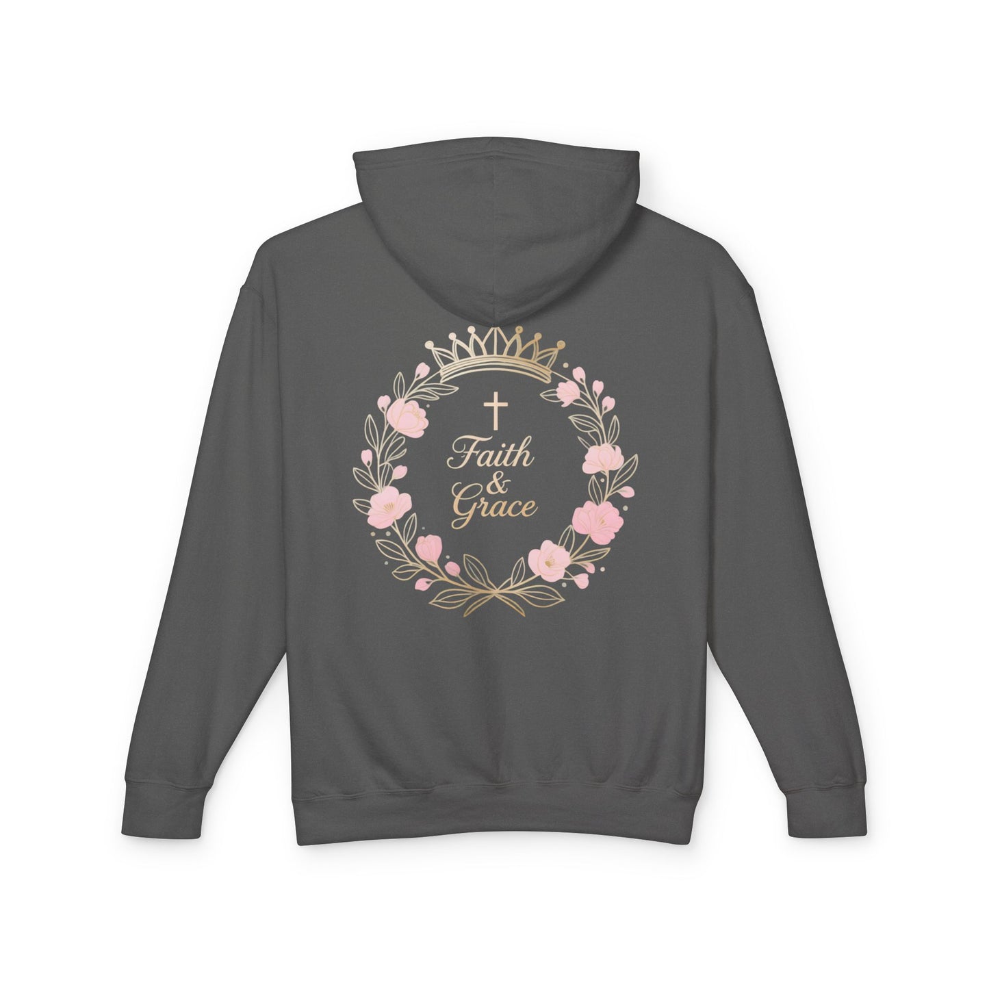 Faith & Grace Blush Rose Hoodie — Lightweight Floral Cross Pullover