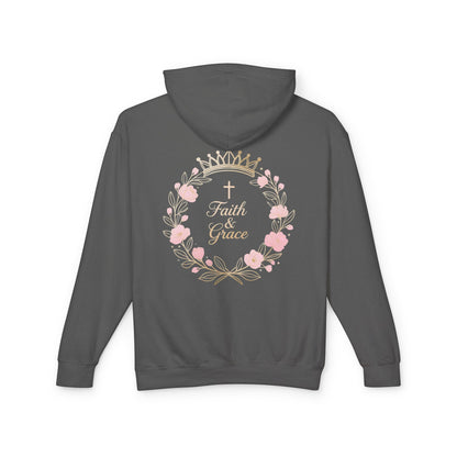 Faith & Grace Blush Rose Hoodie — Lightweight Floral Cross Pullover