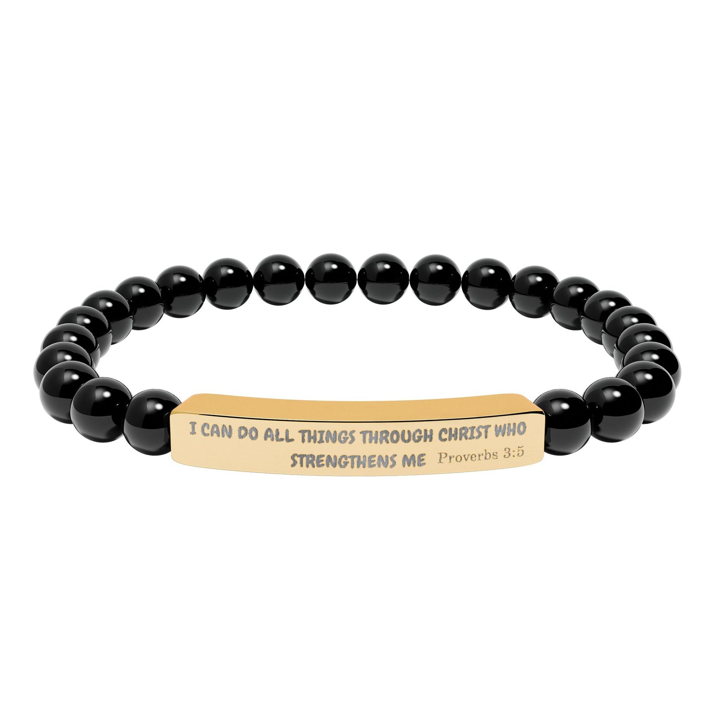 Engraved Natural Stone Stretch Bracelet — Inspirational Bar Bead Bracelet