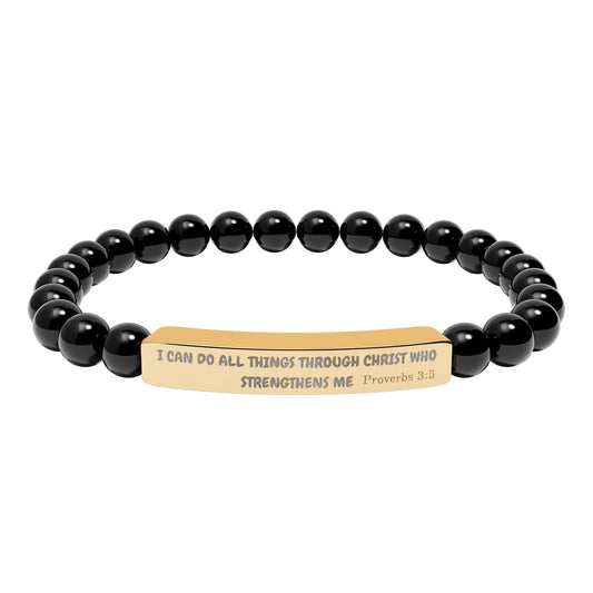 Engraved Natural Stone Stretch Bracelet — Inspirational Bar Bead Bracelet