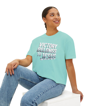Victory Belongs to Jesus Boxy Tee — Christian Faith Graphic Tee