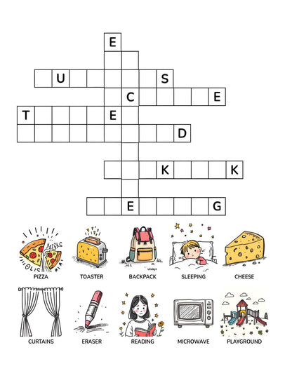 Everyday Words Crossword Book for Kids | 25+ crossword puzzles | Large, easy-to-read layout (8.5 x 11 inches) | PDF File Digital Download