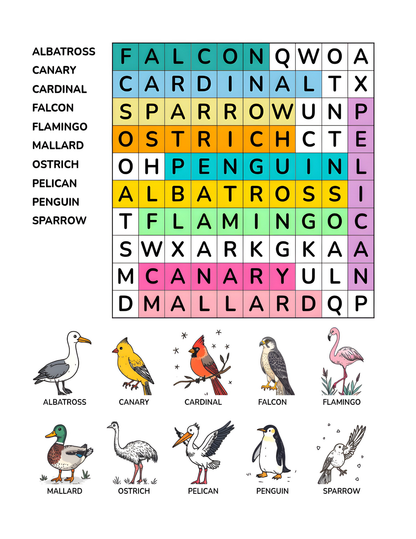BIRD KINGDOM WORD SEARCH PUZZLE BOOK FOR KIDS: Challenge Your Brain and Have Fun | Ebook 8.5 X 11 Digital Download