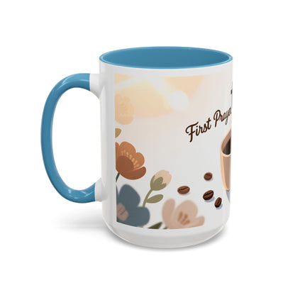 Prayer Then Coffee Mug — Christian Scripture Coffee Cup (1 Thessalonians 5:17) (Multi Color )