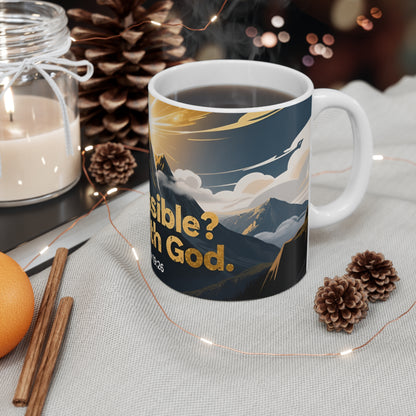 Matthew 19:26 Coffee Mug — "With God All Things Are Possible" Mountain Christian Mug