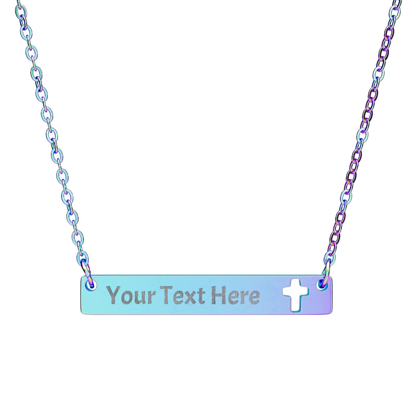 Engravable Cutout Cross Bar Necklace | Personalized Religious Pendant | Edit All Text 25 Characters Length