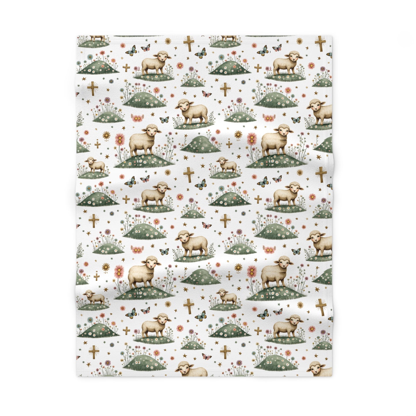 Baby Blanket — Pastoral Lamb Pattern Soft Fleece for Newborns & Baptism Gifts