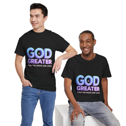 God Greater Gradient Tee — Soft Blue & Lilac Faith Shirt