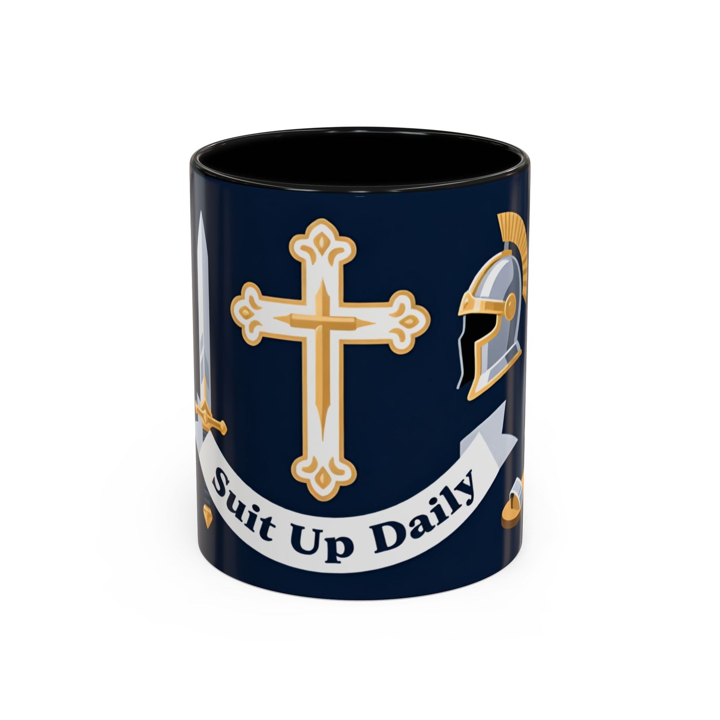 Christian Knight Coffee Mug — “Suit Up Daily” Accent Ceramic Mug