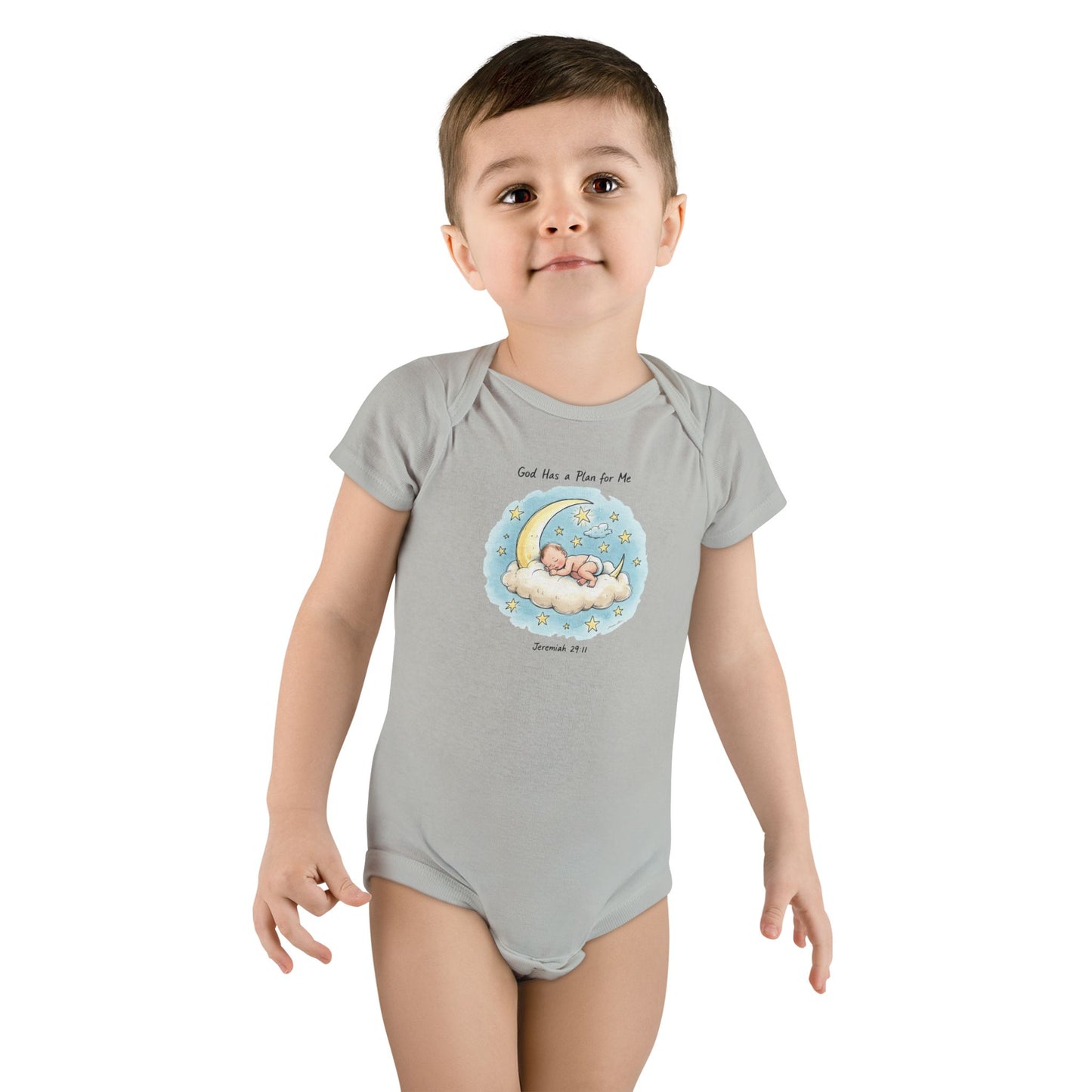 Baby Onesie - 'God Has a Plan for Me' Sleeping Moon Newborn Bodysuit