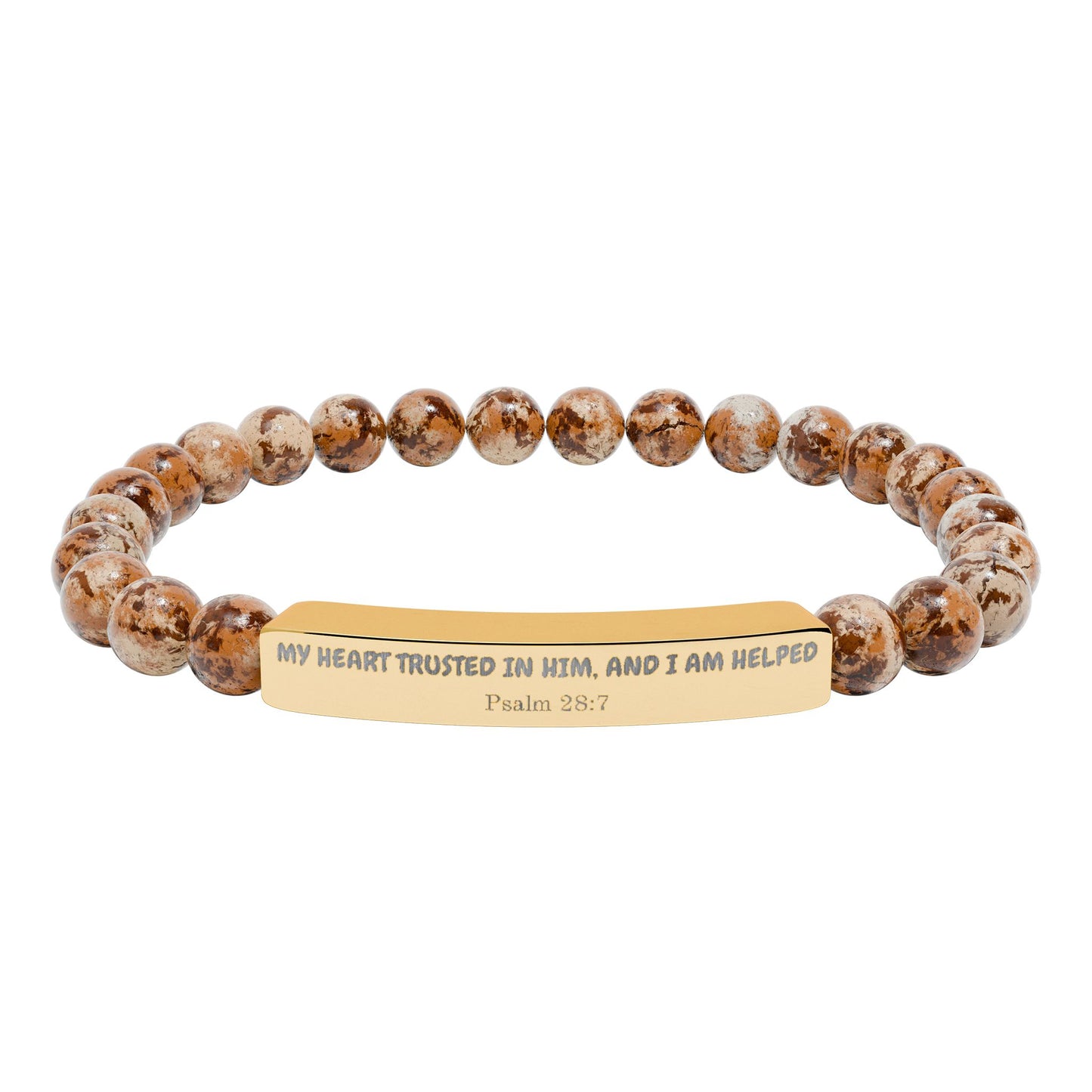 Engravable Natural Stone Stretch Bracelet — Personalized Bar Beaded Bracelet