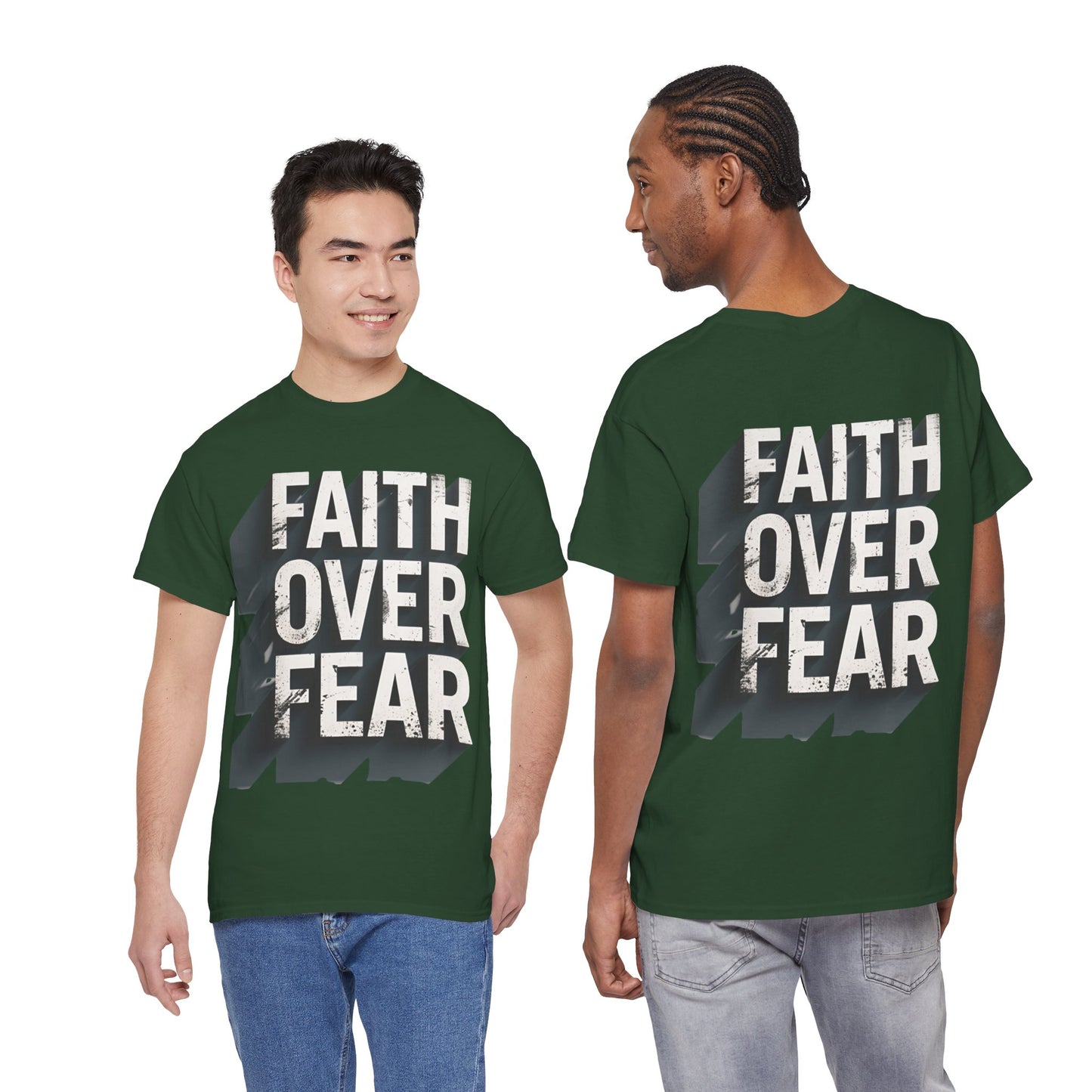 Faith Over Fear Cotton Tee — Distressed Inspirational Graphic