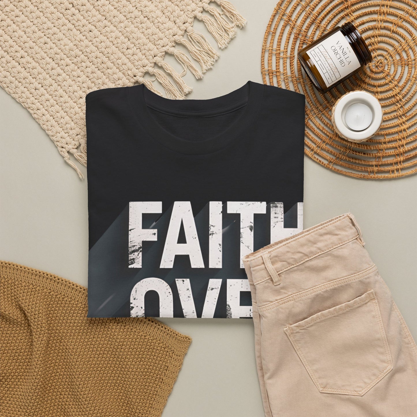 Faith Over Fear Cotton Tee — Distressed Inspirational Graphic