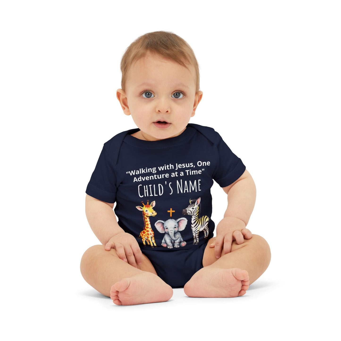 Cute Safari Trio Baby Onesie — Giraffe, Elephant & Zebra Infant Bodysuit