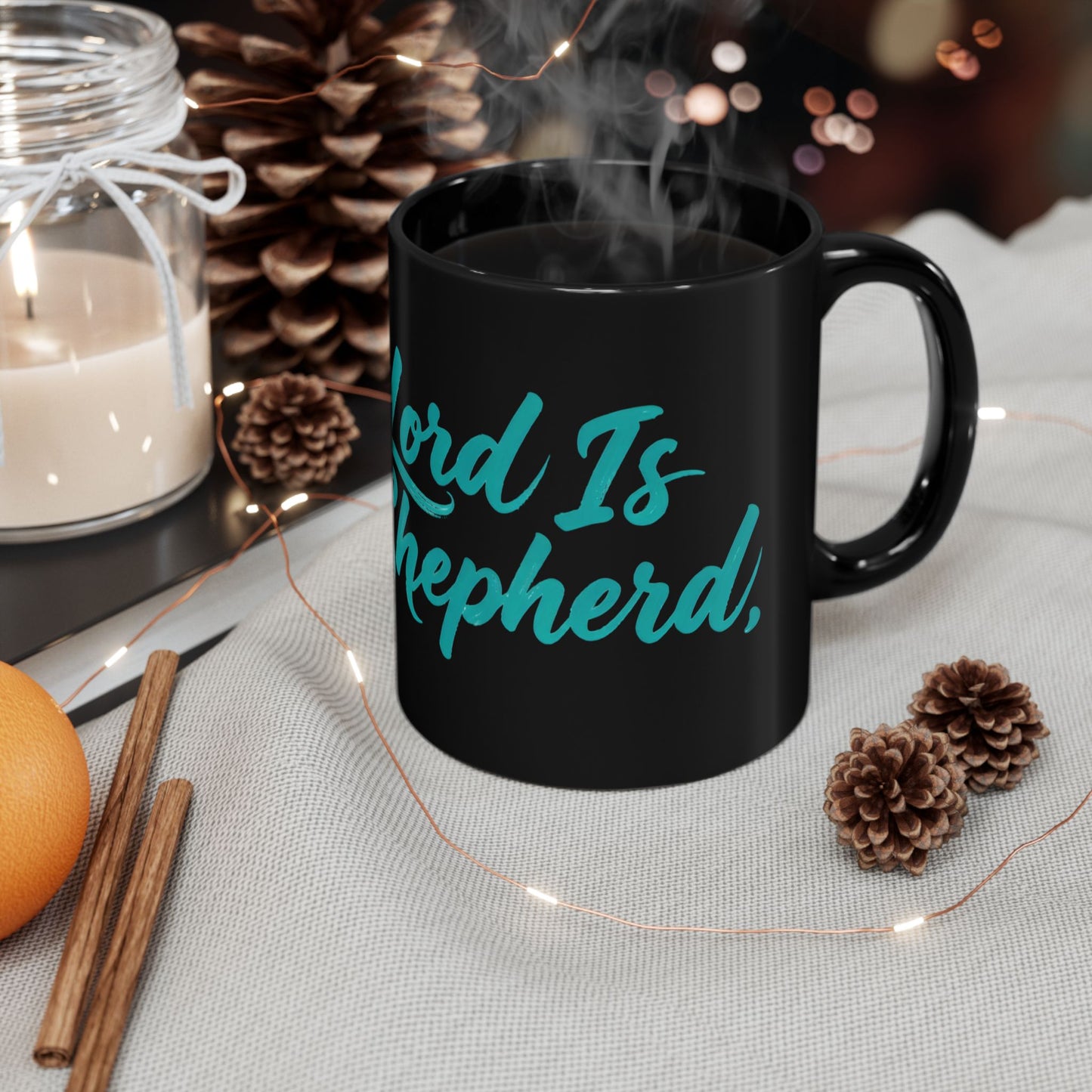 The Lord Is My Shepherd Black Coffee Mug — Inspirational Christian Scripture Mug (11oz, 15oz)