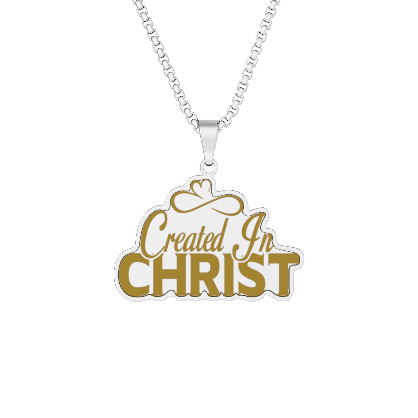 Custom Cut Photo Pendant — "Created In Christ" Personalized Faith Necklace (Gold or Silver)