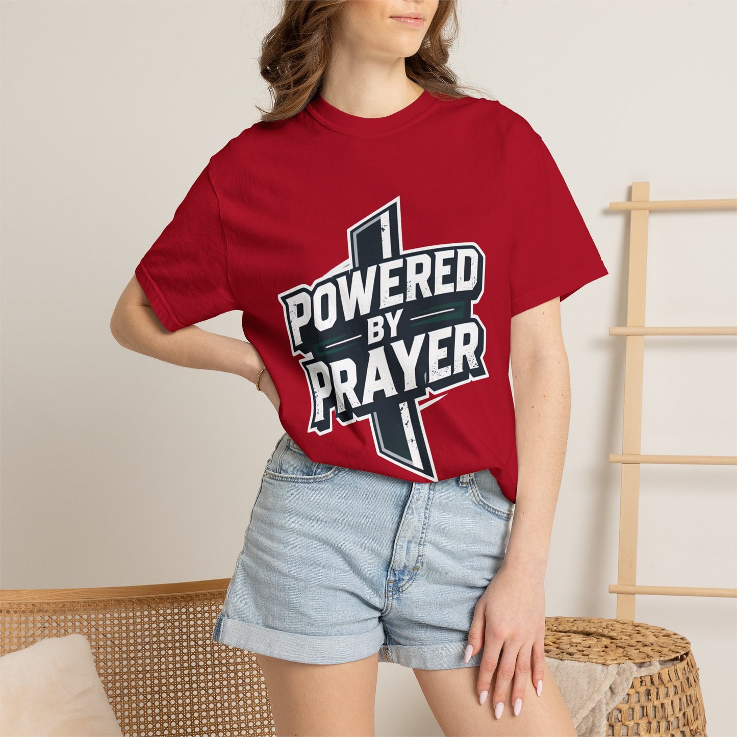 Powered by Prayer T‑Shirt — Faith Graphic Tee with Cross