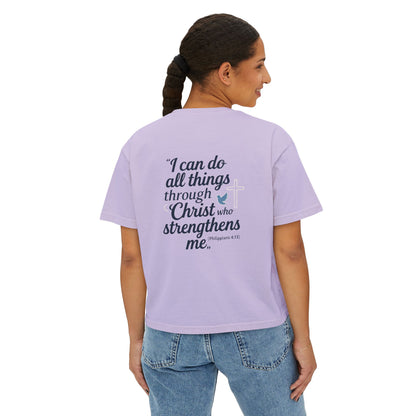 Christian Graphic Boxy Tee — "I Can Do All Things Through Christ" Inspirational Women’s T‑Shirt