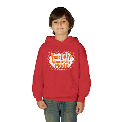 Youth Hoodie — "Fearfully & Wonderfully Made" Christian Kids Sweatshirt (Psalm 139:14)