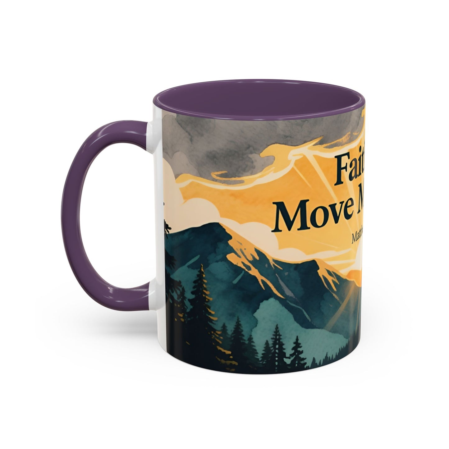Faith Can Move Mountains Coffee Mug — Matthew 17:20 Inspirational Accent Mug