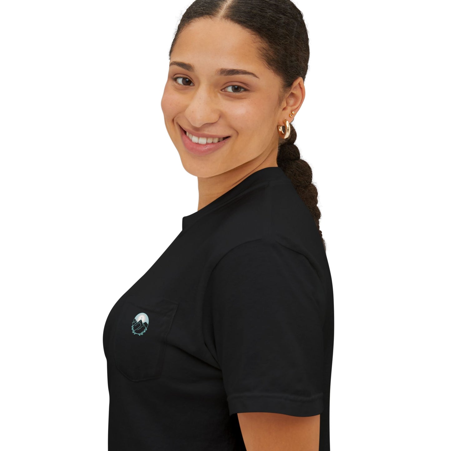 Pocket T-Shirt — Mountain Cross Back Graphic