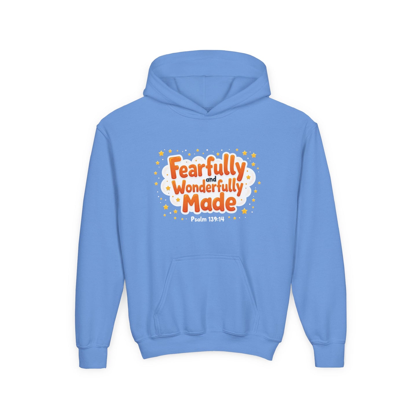 Youth Hoodie — "Fearfully & Wonderfully Made" Christian Kids Sweatshirt (Psalm 139:14)