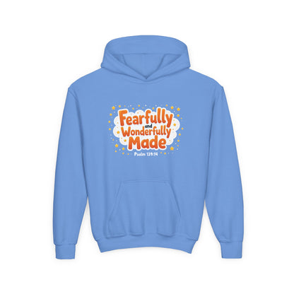 Youth Hoodie — "Fearfully & Wonderfully Made" Christian Kids Sweatshirt (Psalm 139:14)