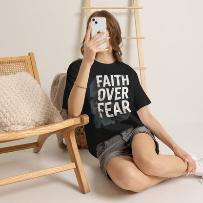 Faith Over Fear Cotton Tee — Distressed Inspirational Graphic